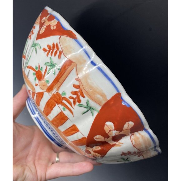 Antique 19th C. Meiji Era Japanese Porcelain Imari Bowl Scalloped Hand Painted - Picture 2 of 16